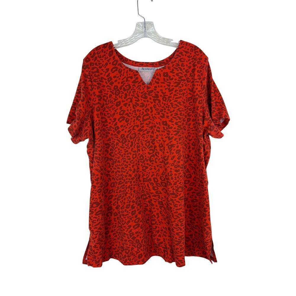 Roaman's Short Sleeve Shirt Size 1X Orange Animal Print Tunic Cotton